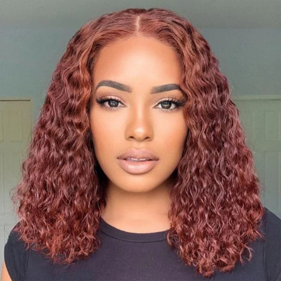 Short Jerry Curly Bob Wig 13x5x2 Lace Front Human Hair Wigs Deep Wave For Women Peruvian Mahogany Red Brown Kinky Curly Wig