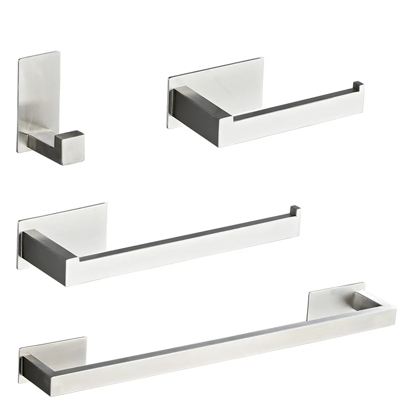 

Stainless Steel Silver Bathroom Hardware Set Towel Rack Toilet Paper Holder Towel Bar Hook Bathroom Accessories Don't Drilling