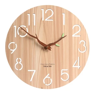 Wall Clock Wooden with Leaf 12 Inch 3D Design Nordic Children's Room Decoration Kitchen Clock Art Hollow Wall Watch Home Decor