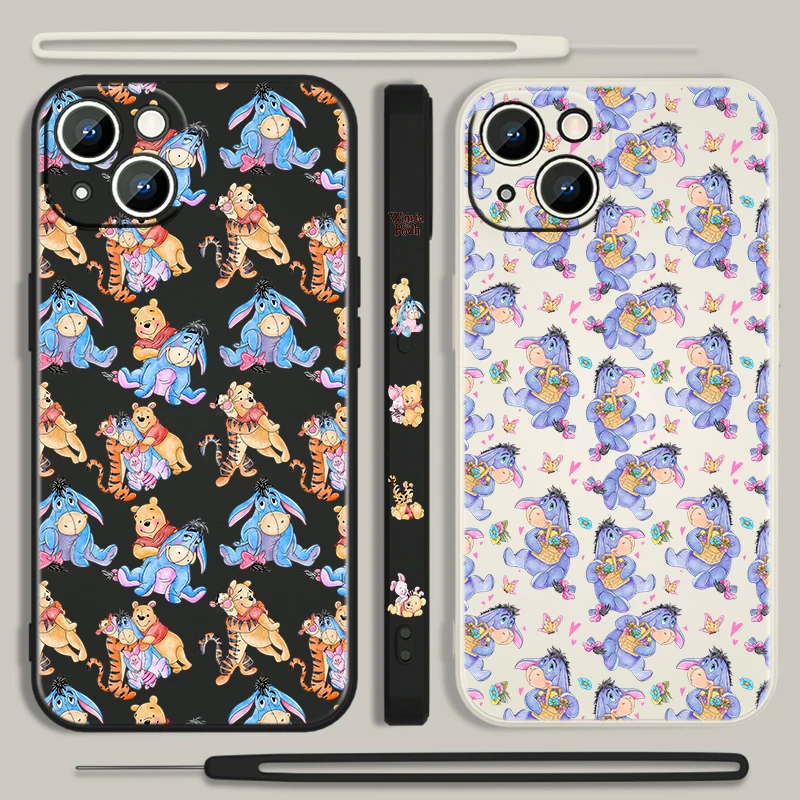 

Winnie The Pooh Cute For Apple iPhone 14 13 12 Mini 11 Pro XS MAX XR X 8 7 6S Plus Liquid Left Rope Soft Phone Case Coque Capa