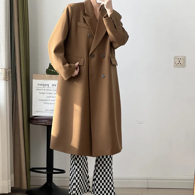 

Women's Coat 2022 Spring Autumn Suit Jacket Long Korean Loose Solid Color High-quality Sense of Shoulder Pads Straight Clothing