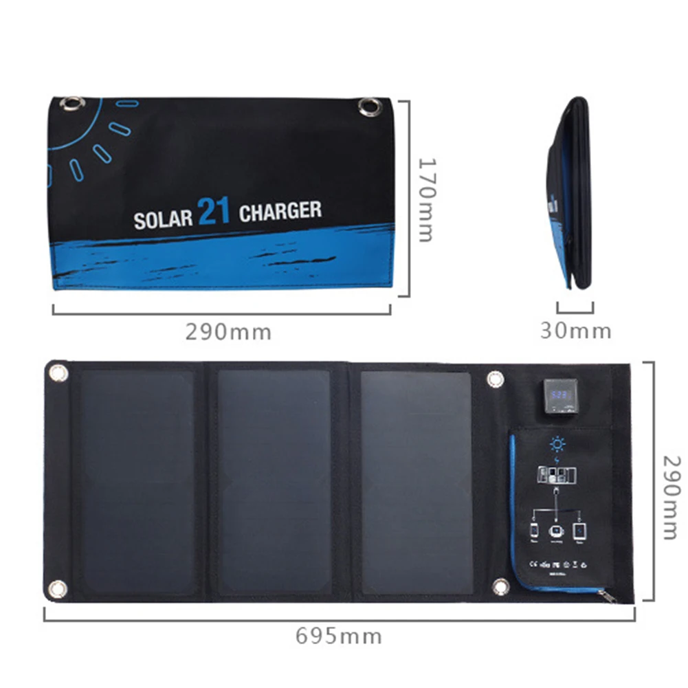 

USB Solar Panel Outdoor 21W 5V Portable Solar Charger Pane Climbing Fast Charger Polysilicon Travel DIY Solar Charger Generator