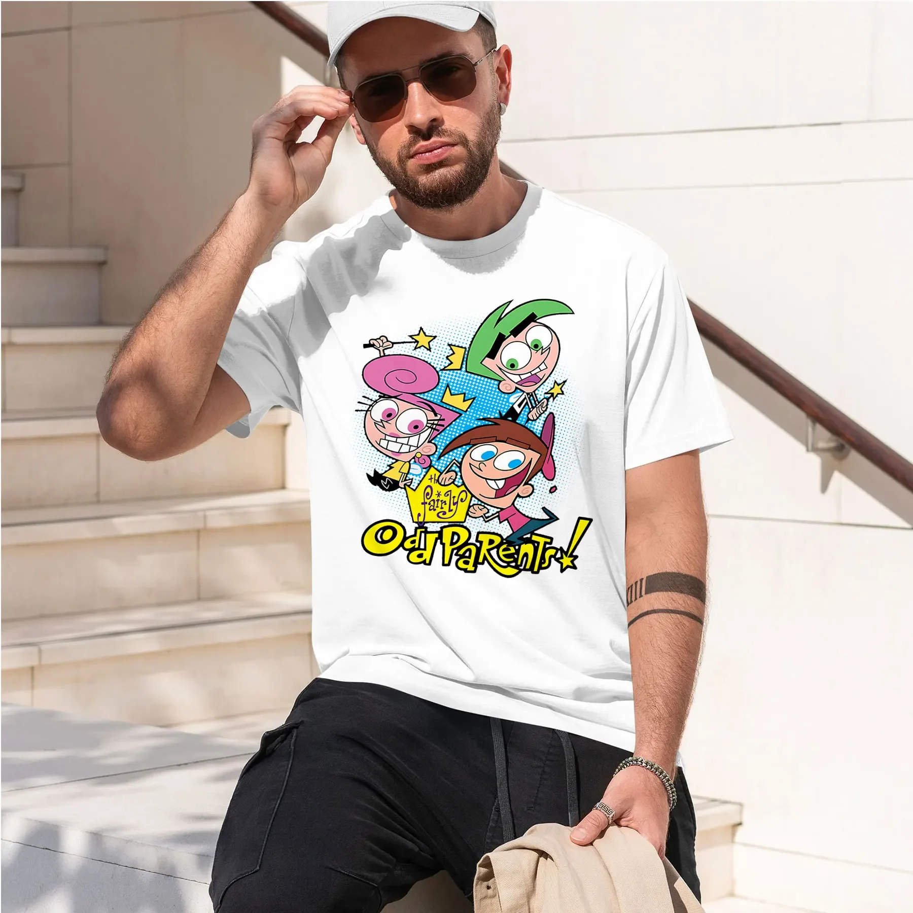 Фото Футболка Los Padrinos Mágicos Timmy Cosmo y Wanda Bolsa 2026: новая модная коллекция, хит продаж, ретро-принт, забавный узор, круглый вырез, плотная ткань. №3