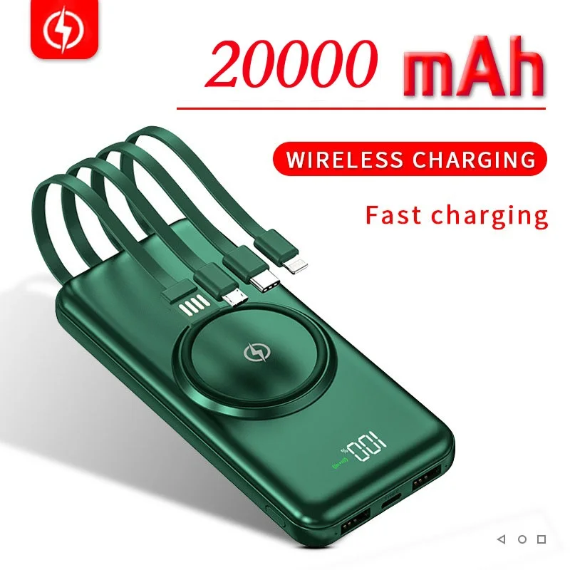 

1pcs 20000mAh Wireless Charging Power Bank Portable Digital Display Charging External Battery 4 USB Power Bank for iPhone