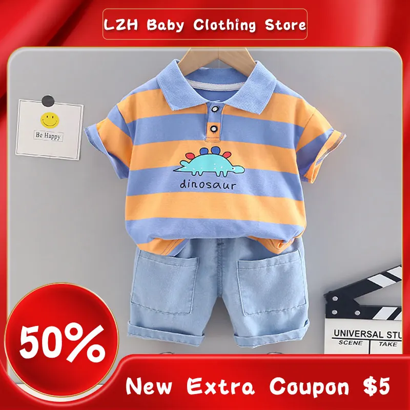 

LZH Baby Clothes 2022 Summer New Striped Cartoons Baby Boys Clothing Sets For Girls T-shirt Shorts 2-Piece Infant Casual Outfits