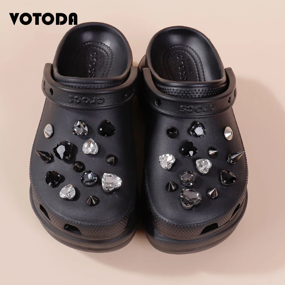 Charm Croc Set Bling Rhinestones Metal Rivets Shoe Accessories DIY Charms Buckle Fashion Sandal Clogs Shoe Decoration Girl Gift