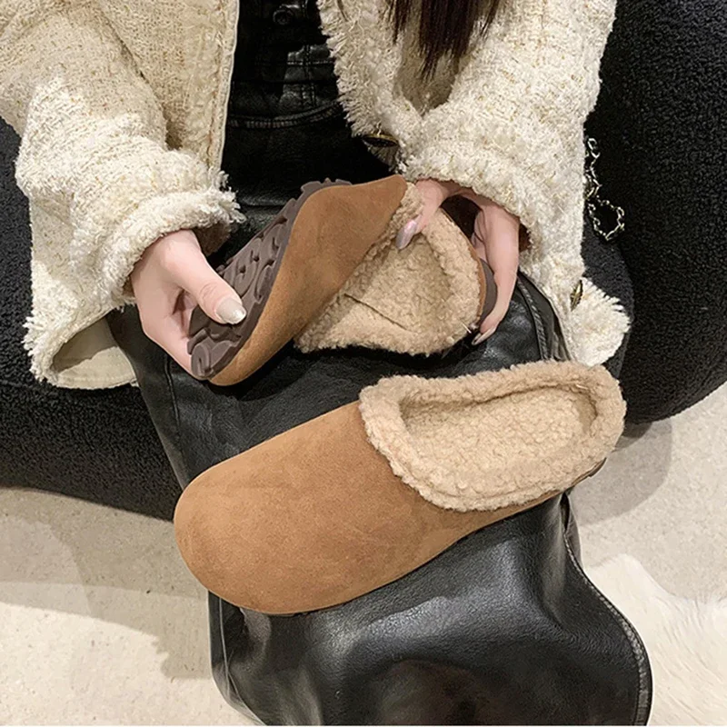 Ретро-тапочки Baotou на плоской подошве женская обувь для улицы и дома зимняя