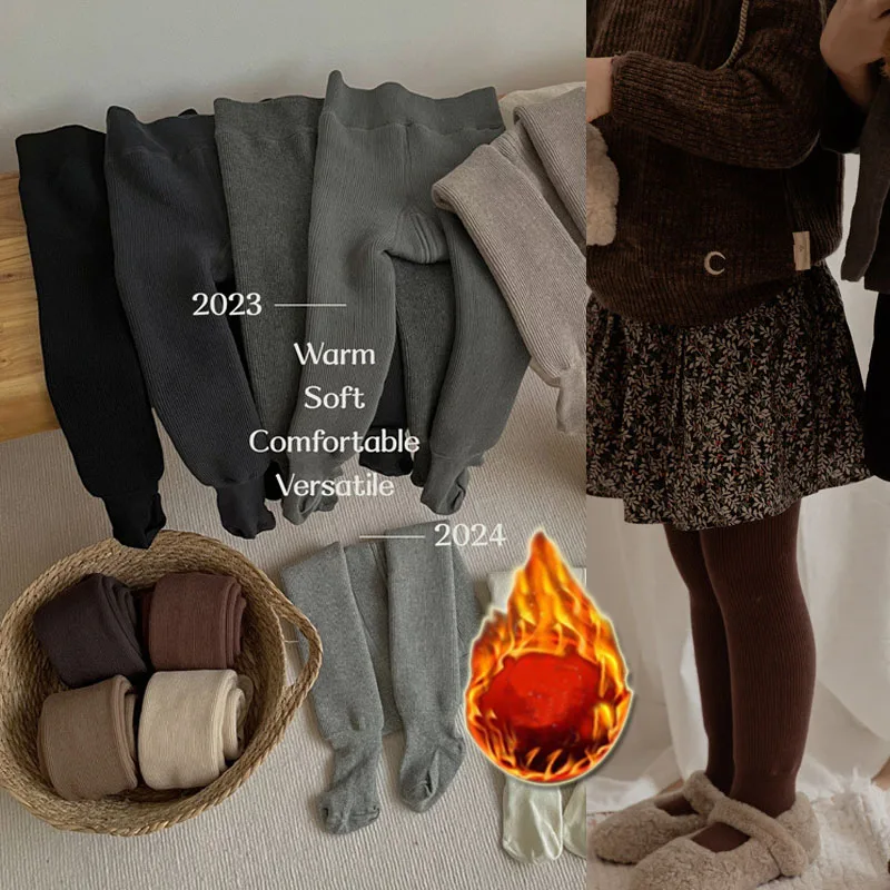 

Girls Warm Leggings Thicken Thermal Full-Footed Children Winter Pants Cotton Pantyhose Baby Tights Warm Fleece Lined Stockings