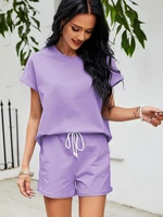 wywmy summer women short set casual cotton two pieces short sleeve t shirt and high waist short pants solid tracksuit streetwear