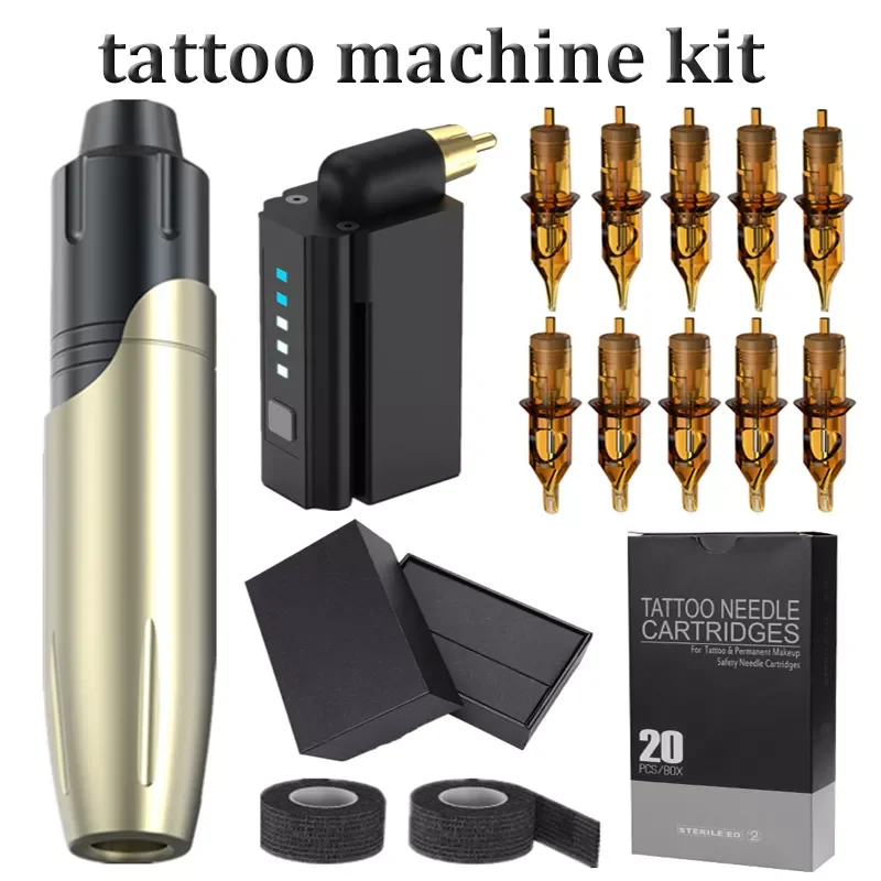 Complete Tattoo Machine Kit Tattoo Power Supply Cartridge Needles Set Permanent Makeup Machine Tattoo Kit for Tattoo Starter Art