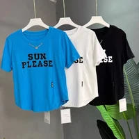 cotton 2022 summer new t shirt womens clothing t shirt shory style cinched slimming pullover design sense niche top