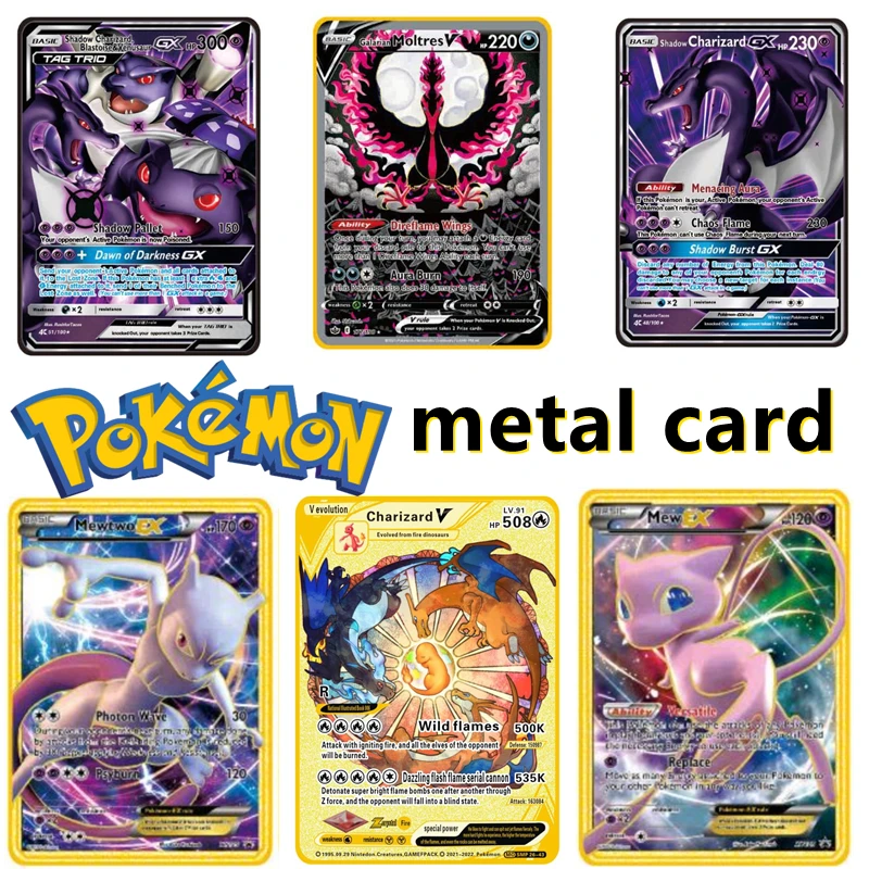 Новейшие металлические открытки серии Pokemon черные золотые английские