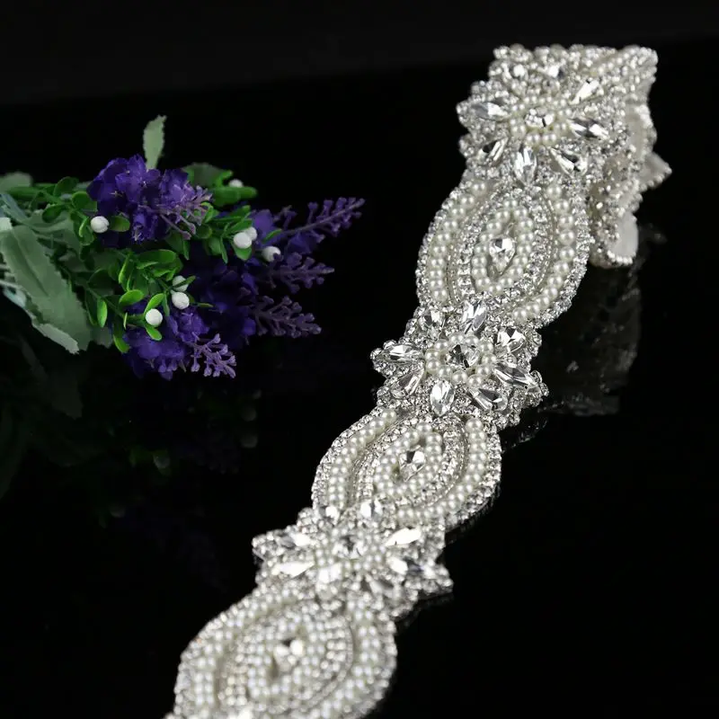 JLZXSY 1 Yard Handmade Flower Style Pearl Beaded Rhinestone Applique Sew on Iron Wedding Accessories Trimming | Аксессуары для