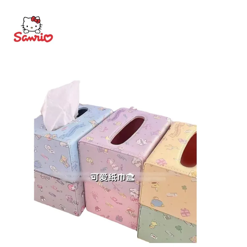 

Sanrio Kawaii Anime Cartoon Desktop Bedroom Car Kulomi Cinnamon Roll Hara Dog PU Leather Tissue Paper Storage Tissue Storage Box