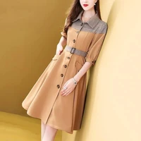 french niche trench coat dress female 2022 early autumn new style all match polo collar mid length stitching popular skirt women