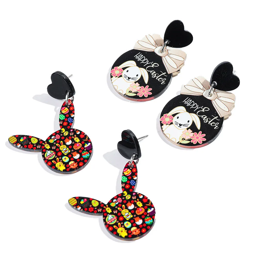 Забавные акриловые серьги с бантом и кроликом для женщин девочек милые