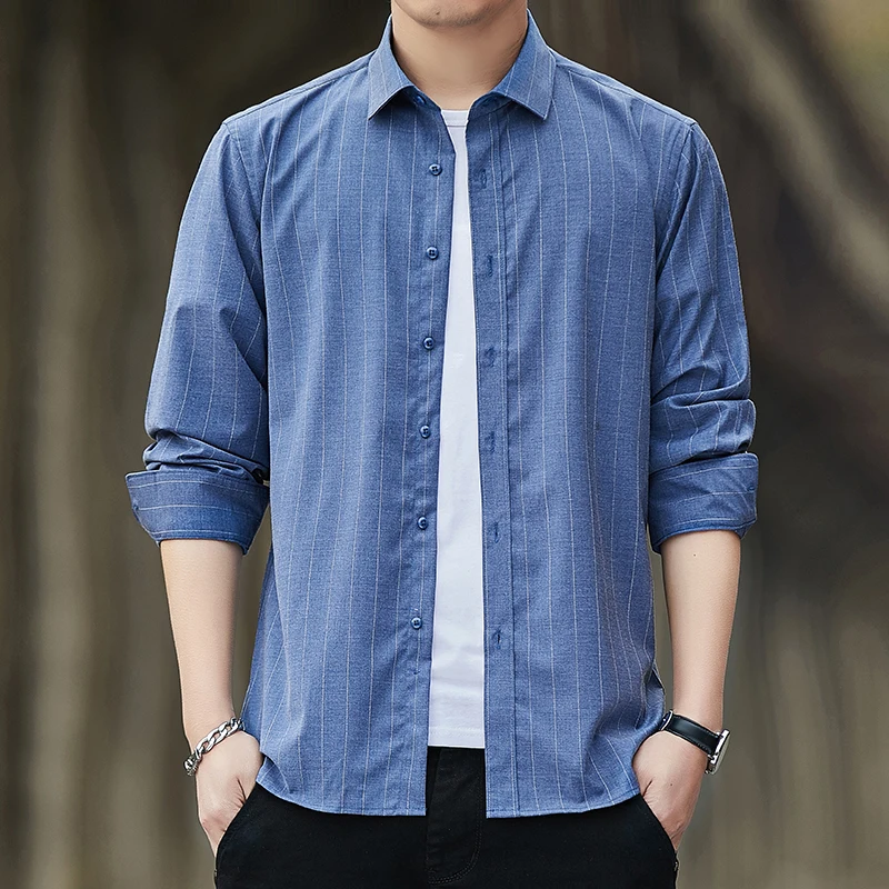 

Men's Shirt Korea Style Men's Shirts Handsome Fashion Mens Shirts Button Down Slim Fit Long Sleeve Striped Shirts Asain Size 4XL