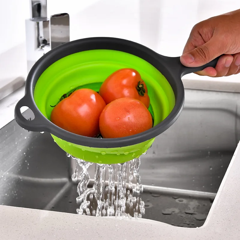 

Collapsible Collapsible Circular Drain Basket With Handle Fruit And Vegetable Cleaning Tools Furniture Kitchen Supplies CW370