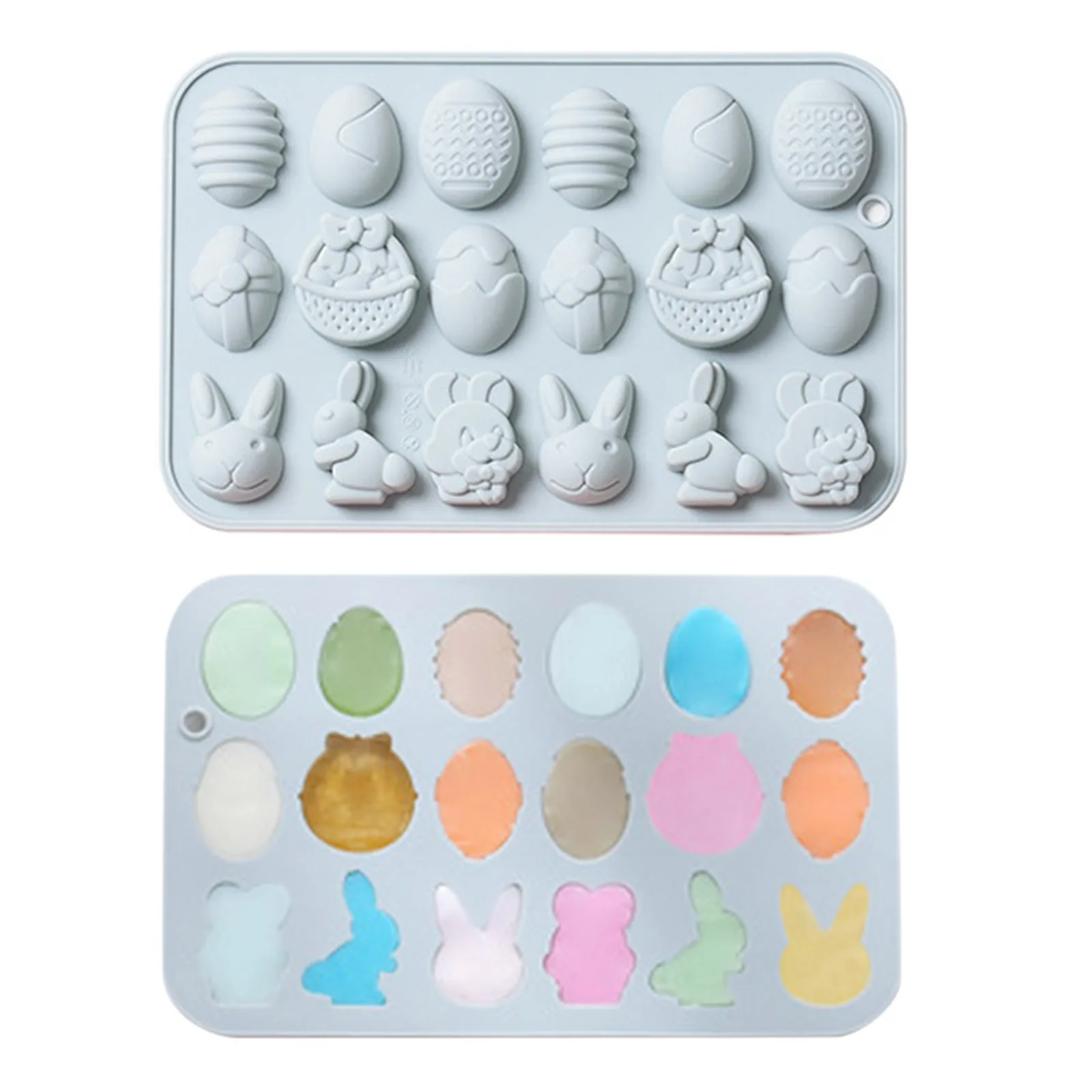 

Happy Easter Mold Bunny Eggs Rabbit Silicone Mould 3D Easter-theme Baking Mould Tray for Chocolate Cake Dessert Candy PastrySoap
