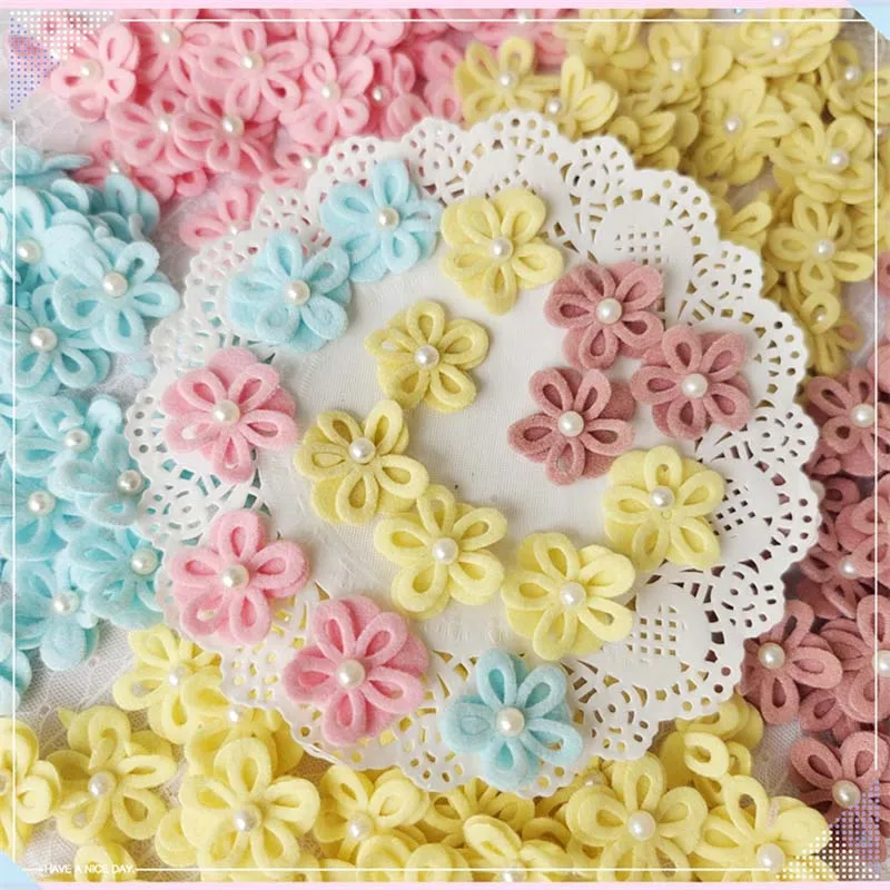 

500Pcs Pearls Flower Embroidery Lace Fabric Appliqued Sewing Patch Ribbon Lace Fabric Garment Accessory Decoration