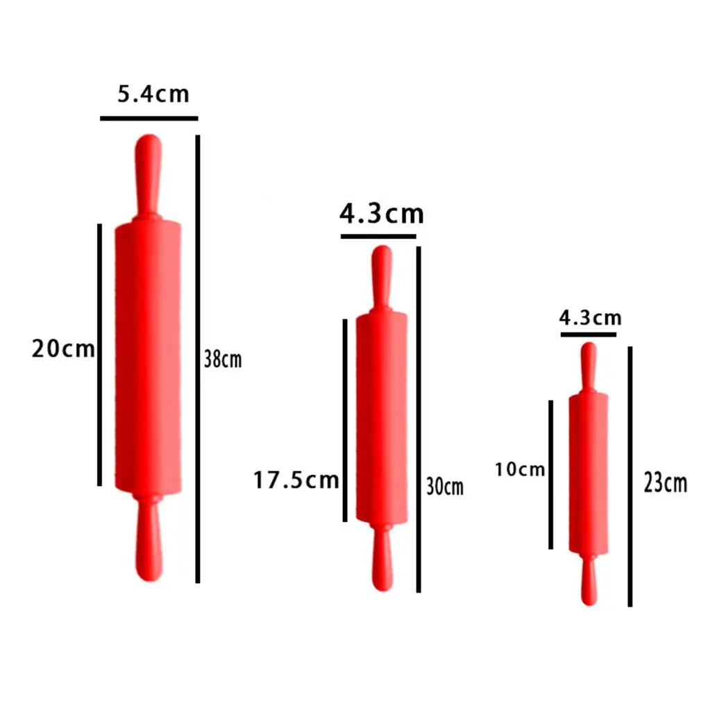 Антипригарная силиконовая скалка для помадки 3 размера деревянная ручка бара