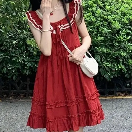 

Small Cute Sweet White Brick Red Ruffled Dress Girl High Waist Slim Skirt Japanese Student Short Skirt Children