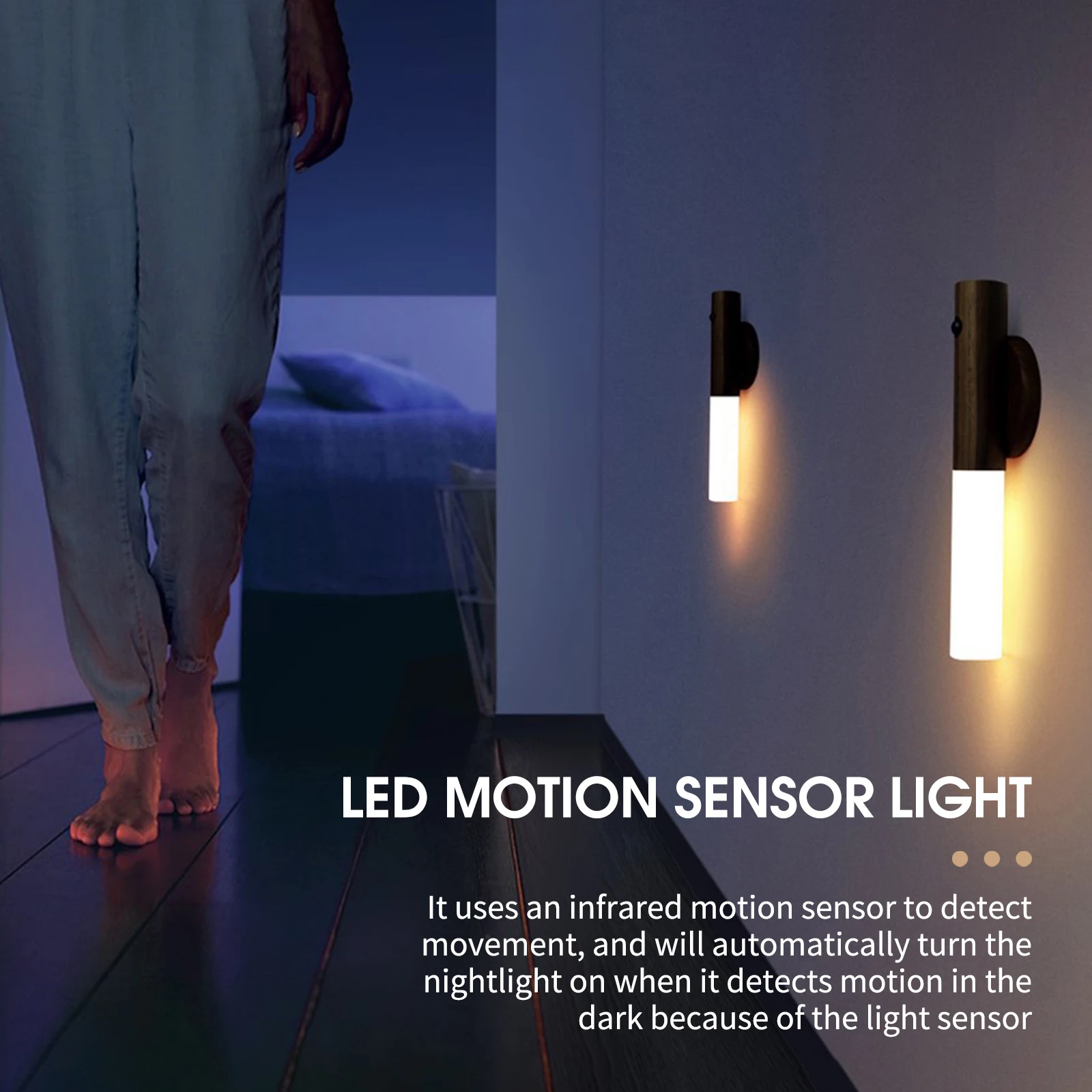 

Wall Lamps Motion Sensor Night Light LED Sensor Closet Light Rechargeable Automatic On/Off for Stairway Bathroom Kids Room