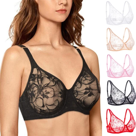 Womens Underwear Plus Size Lace Bras Mesh Underwire Hollow Out Embroidery Exquisite Charm Sexy Lingerie Brassiere BH Tops