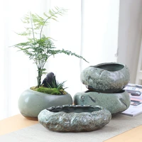 retro ceramic small flower pot creative desktop home succulent green plant wenzhu potted utensils chinese garden handmade