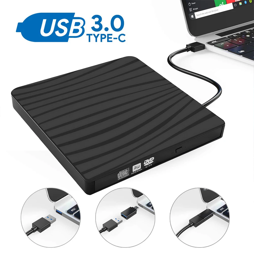 Lector de DVD ROM portátil, Unidad óptica externa ultradelgada, USB 3,0, tipo C, CD, grabador de ROM para PC