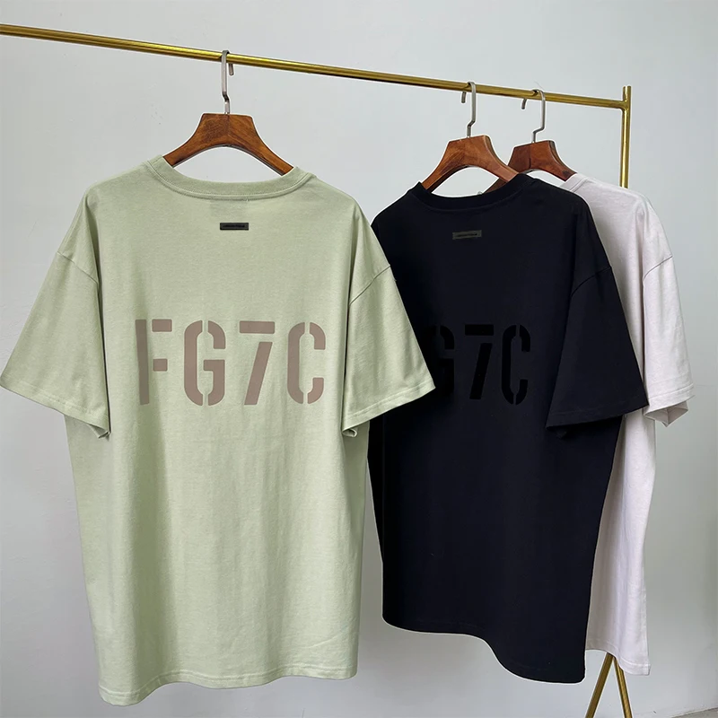 

Summer Oversized Essentials T-shirt Fashion FG7C Flocking Logo Short Sleeve Street Hip Hop Men and Women100% Cotton Tees