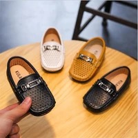 2022 summer new children hollow breathable leather shoes kids boys metal buckle boat shoes slip on soft flats shoes sandals
