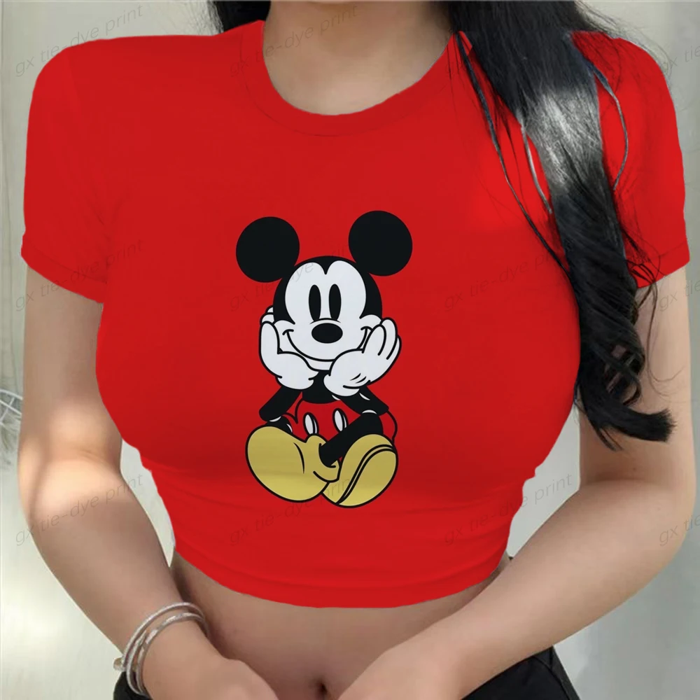 

Женский винтажный укороченный топ с коротким рукавом и Минни-Маус