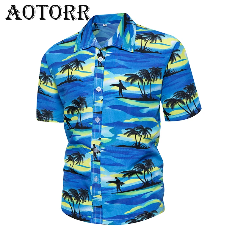 Гавайская модная мужская рубашка с отложным воротником уличная одежда короткими