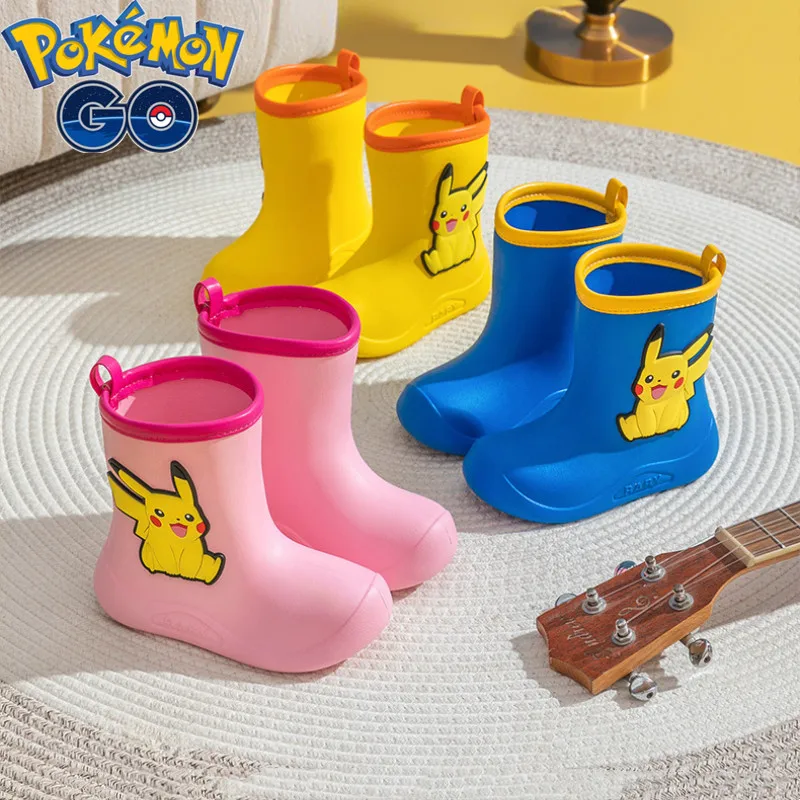 

Детские непромокаемые ботинки Pocket Monster Pikachu, легкие Нескользящие водонепроницаемые ботинки для мальчиков и девочек, милые детские ботинки с...