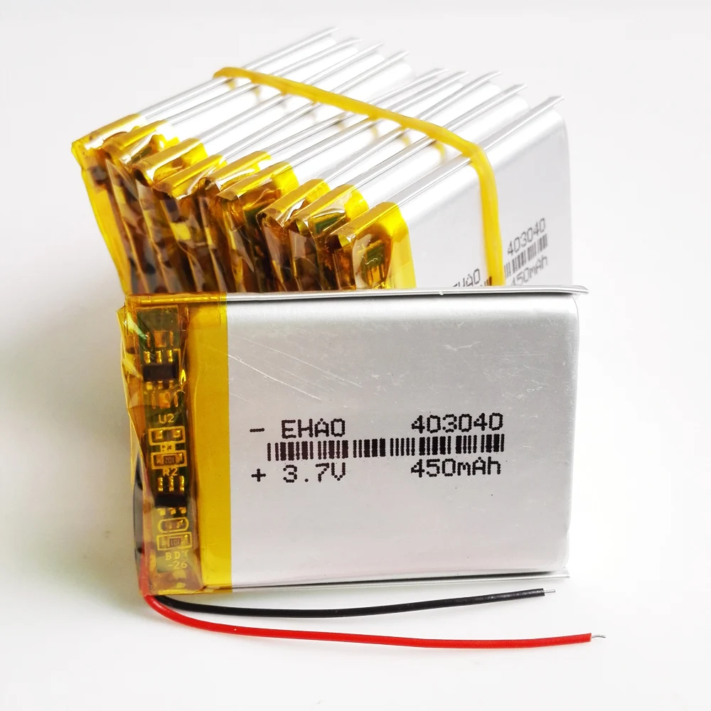

10 PCS 3.7V 450mAh Lithium Polymer LiPo Rechargeable Battery EHAO 403040 For Mp3 Mp4 PAD DVD E-book Bluetooth