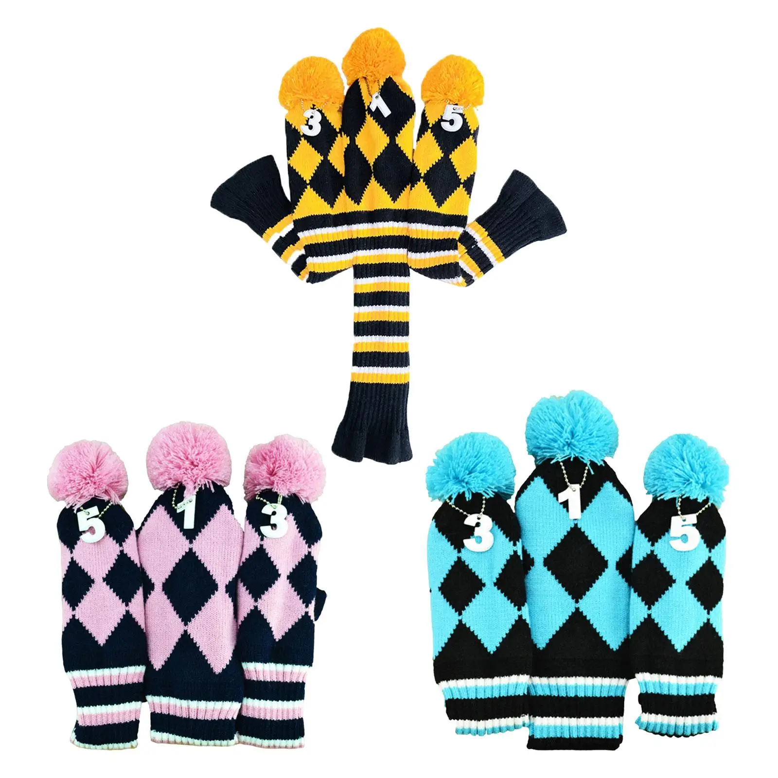 

3x for Woods Driver 3 5 Protective Knitted Golf Club Head Cover