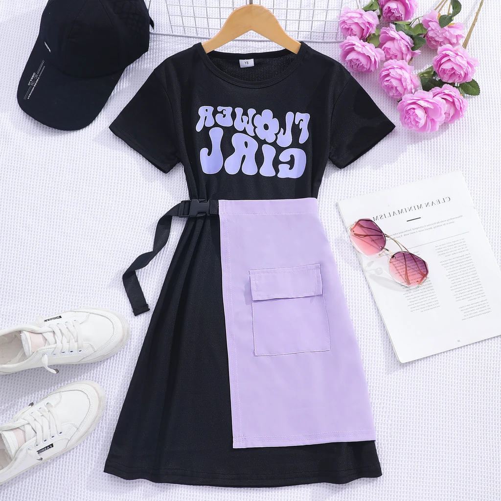 Повседневное розовое платье для девочек с короткими рукавами и длиной до колена