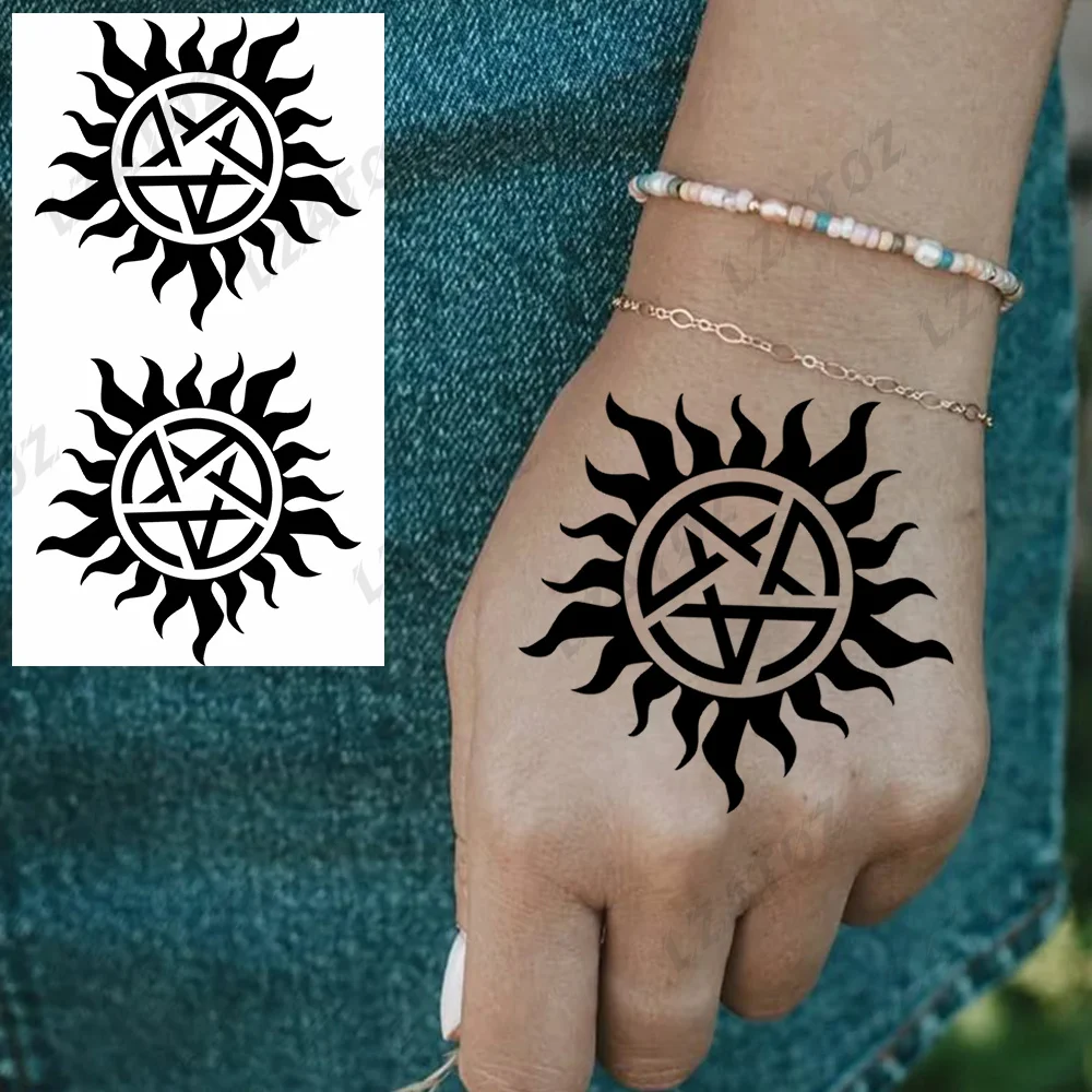 

Punk Star Compass Temporary Tattoos For Woman Adults Realistic Tiger Lion Fake Tattoo Sticker DIY Hand Washable Tatoos