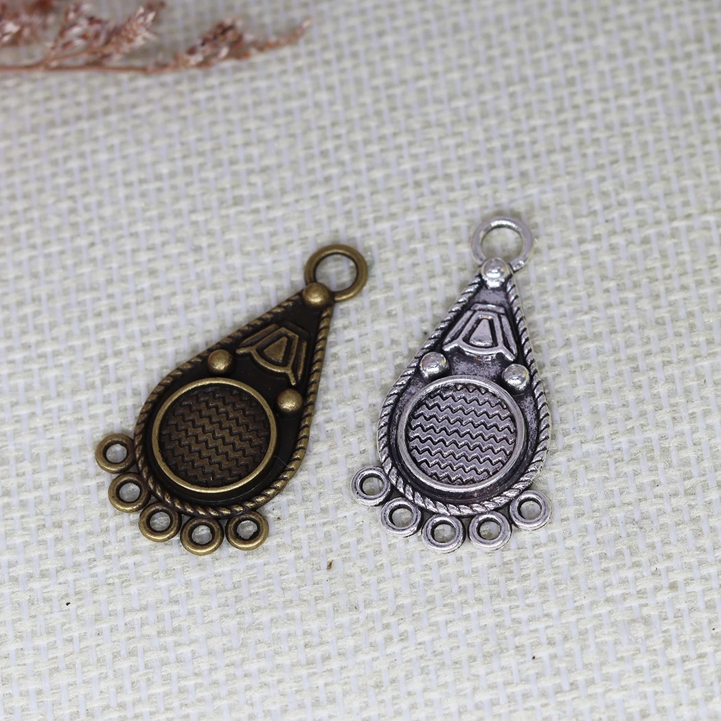

10pcs Fit 10mm Cabochon Drop Shaped Chandelier Vintage Bohemian Style Pendant Earring Connector For Jewelry Making 35x19mm