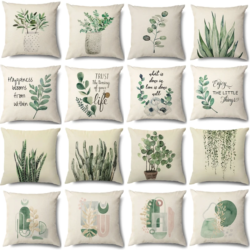 

Green Plant Leaf Pillow Covers Linen Succulent Plants Pillow Case Simple Style Plants Cushion Cover for Car Sofa Pillowcase