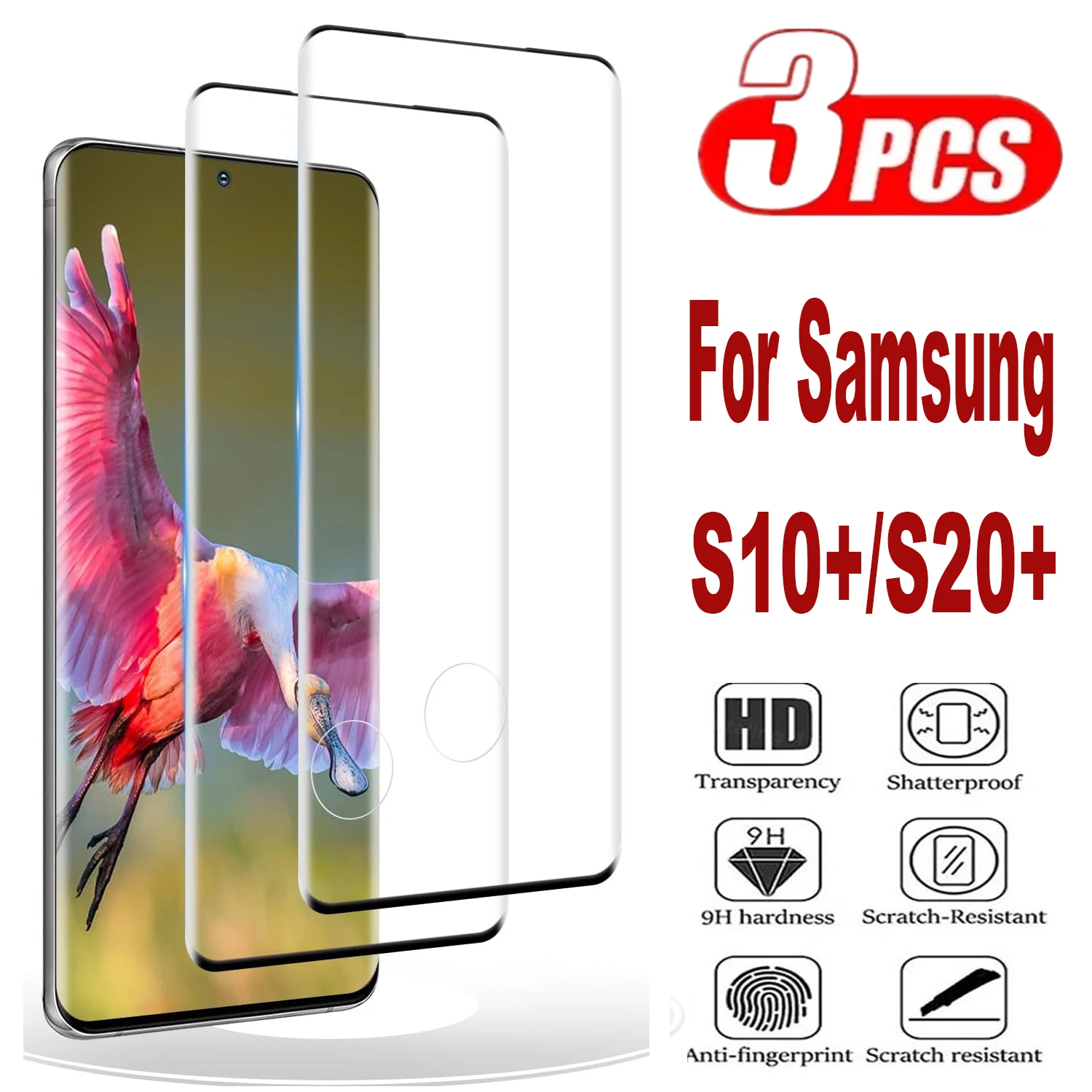 

3Pcs Tempered Glass For Samsung Galaxy S10 + S20 + Plus 3D Curved Screen Protector Glass