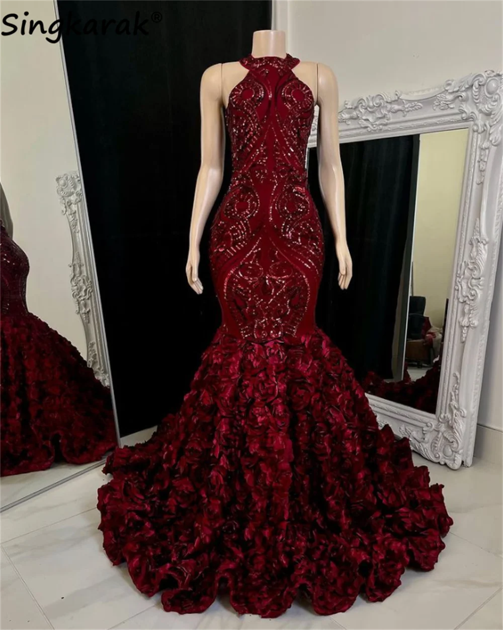 

New Arrival Luxury African Prom Dresses Sexy Sequins Ruffles Birthday Party Dress Evening Gowns Formal Robe De Bal