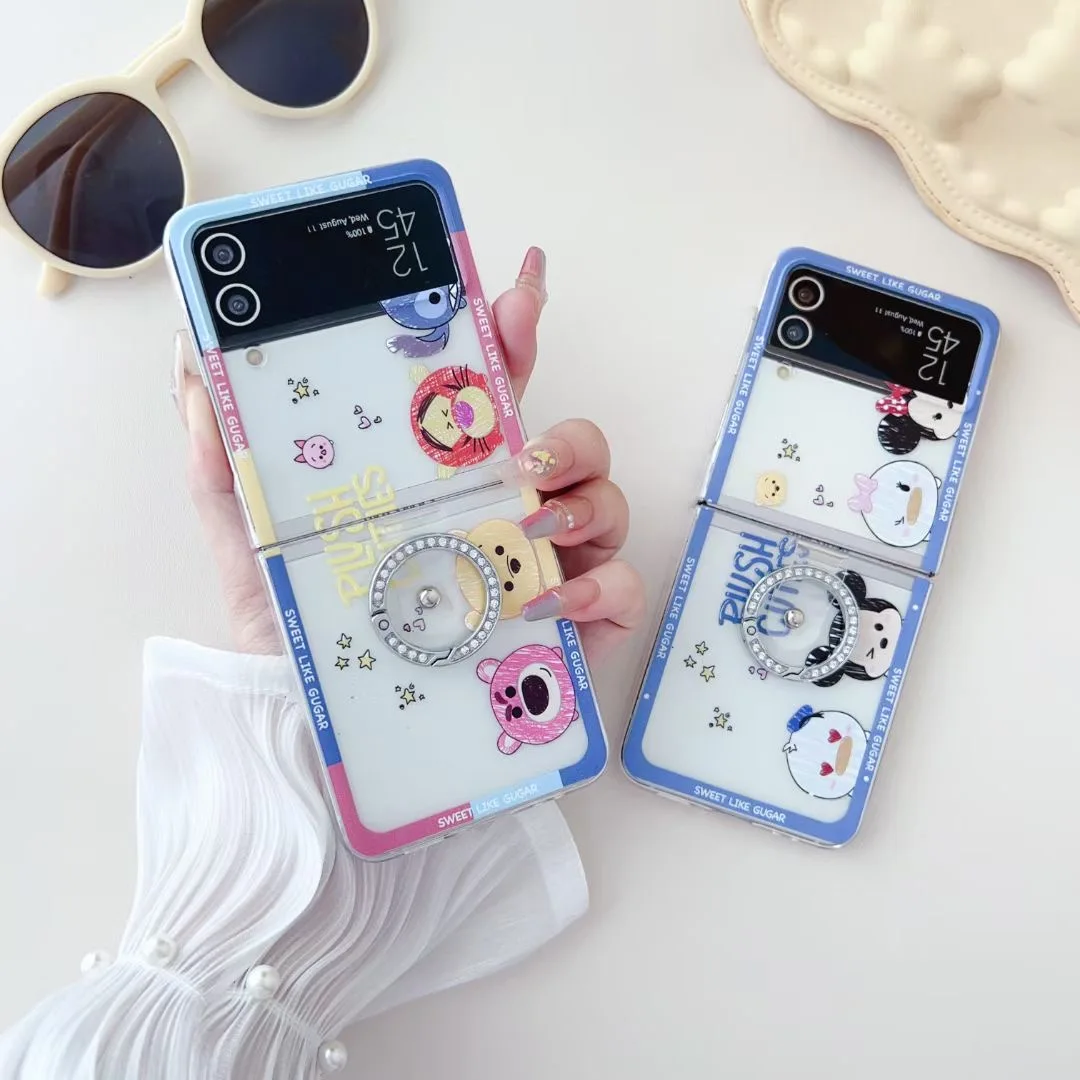

Cute Disney Mickey Minnie with bracelet Phone Case for Samsung Galaxy Z Flip 3 Hard PC Back forZ Flip 4 Case Protective Shell
