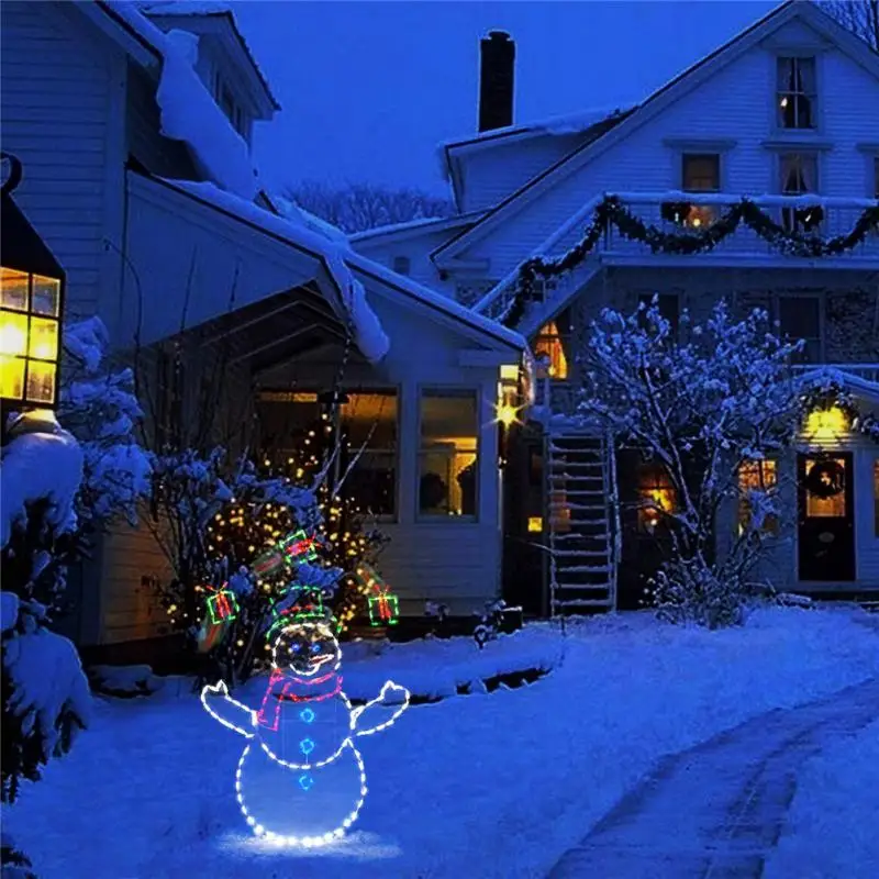 

Christmas Snowman Decorative Light String Frame Christmas Tree Wrought Iron Ornaments Outdoor Luminous Garden Snowman Signs