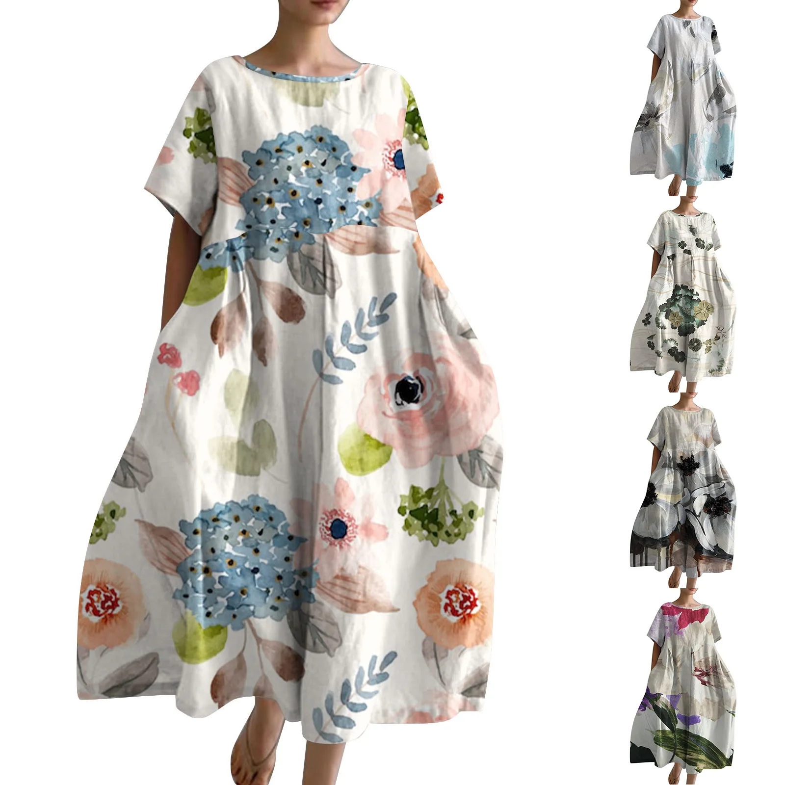 Женское повседневное свободное платье в стиле ретро с цветочным принтом и