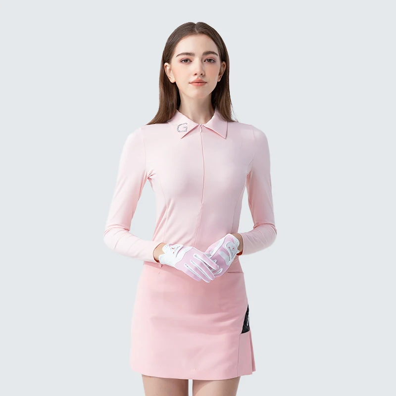 

Golf Women Long Sleeved T-shirt Golf Tennis Sports Top Slim Elastic Zipper Lapel Golf Top Sports Ladies Pleated Skirt Culottes
