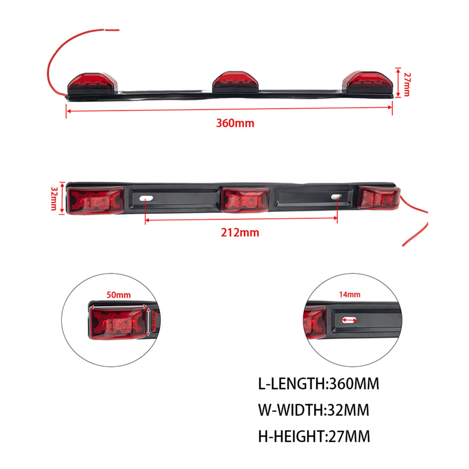 

14" Bar Red Bright Led ID Bar for Rear and Side of Truck Camper RV