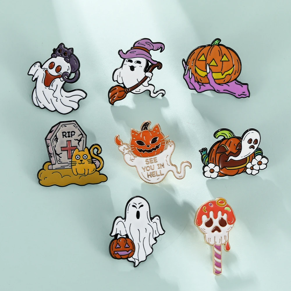 Новые креативные эмалированные булавки на тему Хэллоуина красивая тыква кошка