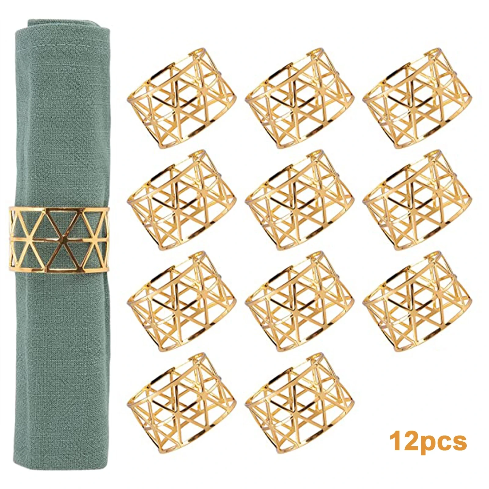 

12PCS Napkin Rings Round Individual Decorative Gold Table Towel Holder West Dinner Towel Table Decoration Accessories Tool